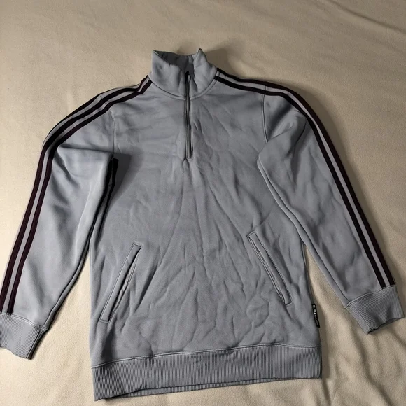adidas Gray Half-Zip Pindot Sweatshirt with Black Stripes. - Picture 1 of 15
